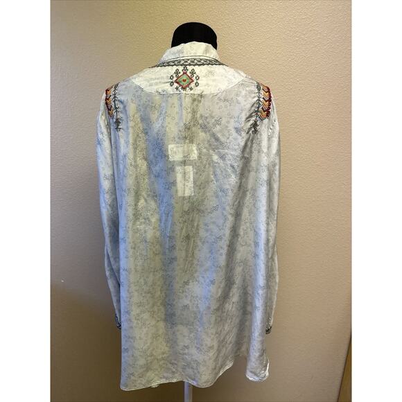 JW Los Angeles Nanoe Embroidered Silk Relaxed Tunic Small Collared South Western - Picture 4 of 12